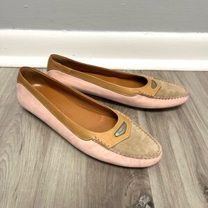 Salvatore Ferragamo Pink and Tan Leather Loafer Flats in Size 9 2A (Narrow)